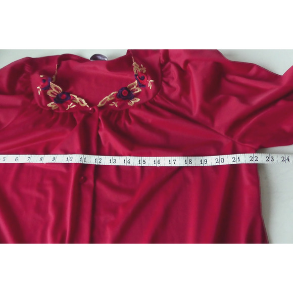 Vintage Shadowline Embroidered Robe LARGE Button Front Nylon Lounge - Picture 5 of 6
